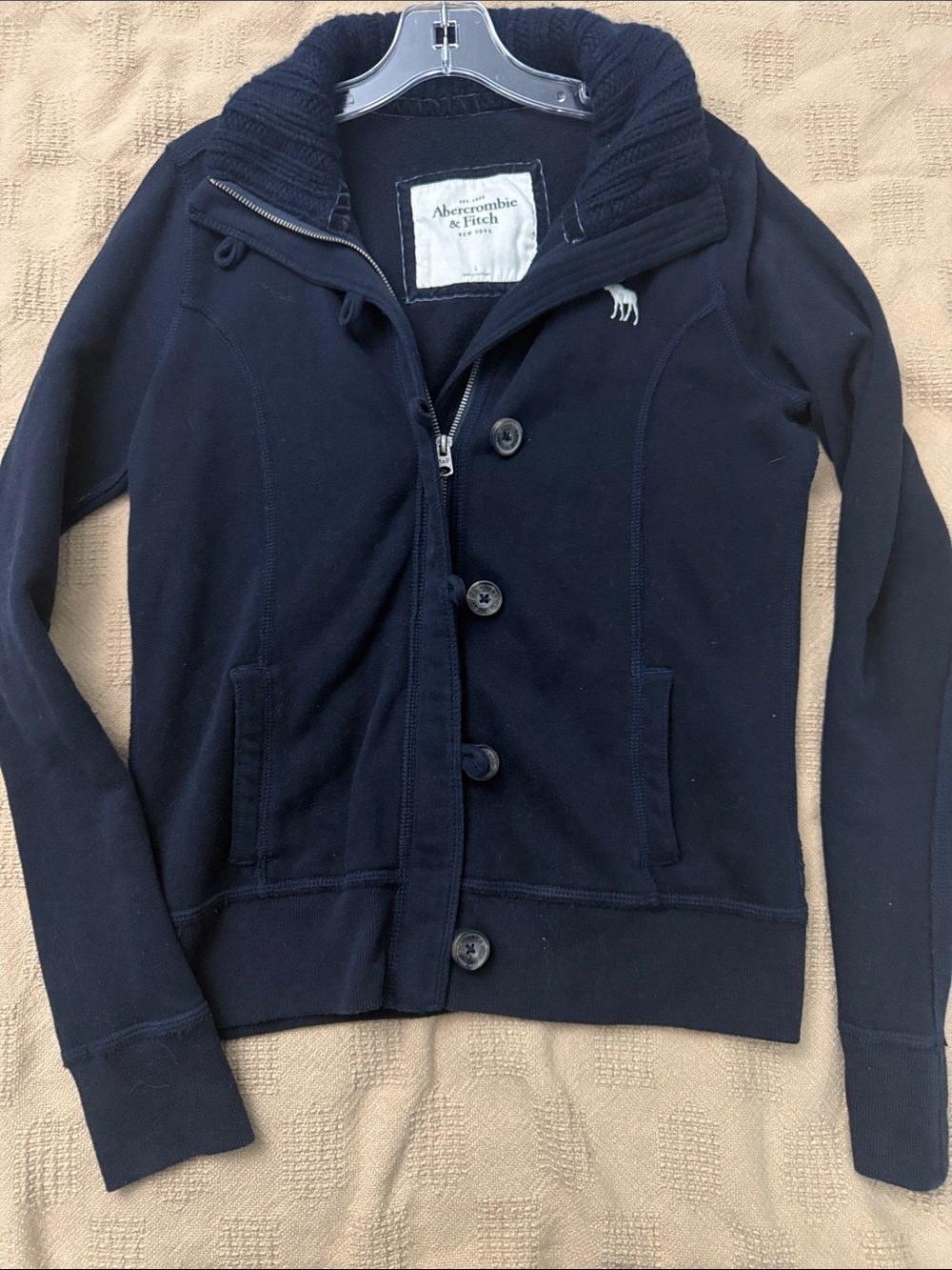 Abercrombie & Fitch M Y2K Navy Blue Button Down Preppy Sweater Cowl